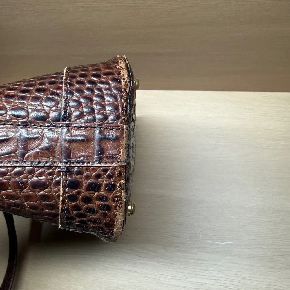 Brahmin Vintage Brown Croc Embossed‎ Leather Tote Bag Purse Handbag Medium